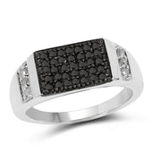 Bids.com 0.55 Carat Genuine Black Diamond and White Diamond .925 Sterling Silver Ring Rings
