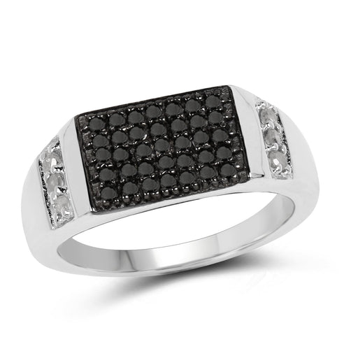 Bids.com 0.55 Carat Genuine Black Diamond and White Diamond .925 Sterling Silver Ring Rings