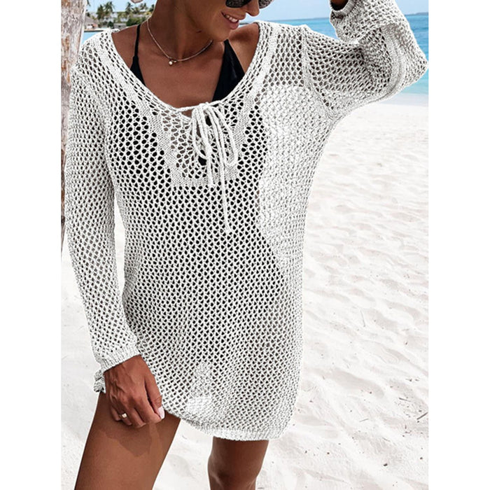 Openwork Tie Neck Cover-Up