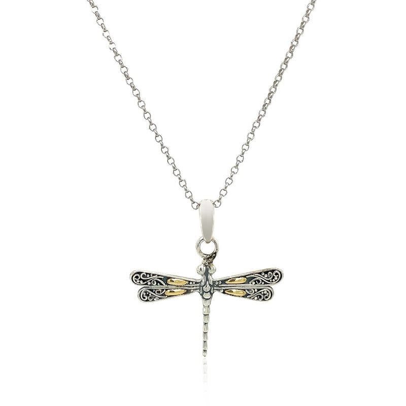 Bids.com 18k Yellow Gold and Sterling Silver Pendant in a Dragonfly Design Pendants
