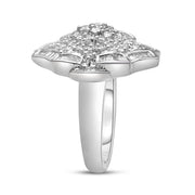 Bids.com 14K White Gold 7/8 Cttw Round and Baguette-Cut Diamond Cluster Ring (H-I Color, SI2-I1 Clarity) - Size 7 Rings