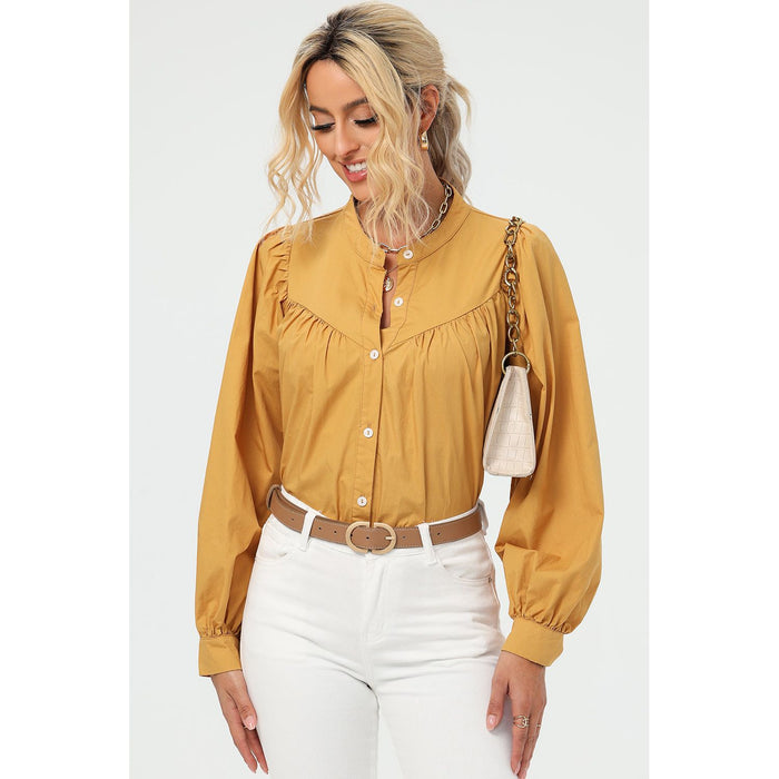 Ruched Button Up Long Sleeve Shirt