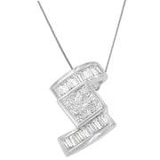 Bids.com 14K White Gold 1 2/5 cttw Princess and Baguette Cut Diamond Zig Zag Pendant Necklace (H-I, SI1-SI2) Necklaces