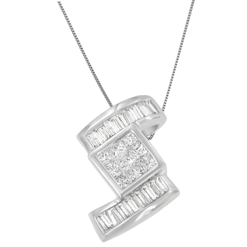 Bids.com 14K White Gold 1 2/5 cttw Princess and Baguette Cut Diamond Zig Zag Pendant Necklace (H-I, SI1-SI2) Necklaces