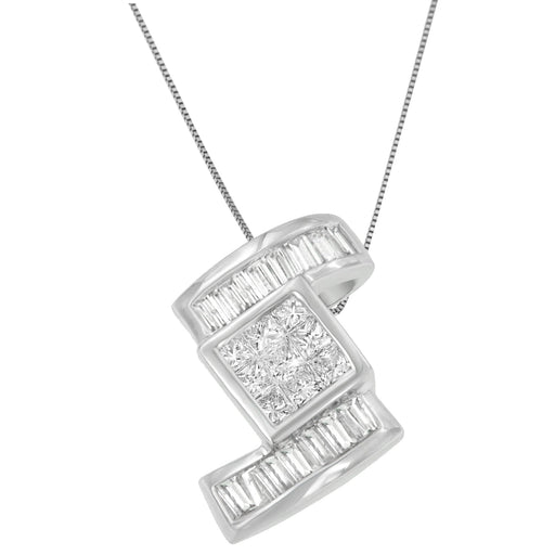 Bids.com 14K White Gold 1 2/5 cttw Princess and Baguette Cut Diamond Zig Zag Pendant Necklace (H-I, SI1-SI2) Necklaces