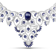 Bids.com 40.93 Carat Genuine Glass Filled Sapphire and White Diamond .925 Sterling Silver Necklace Necklaces