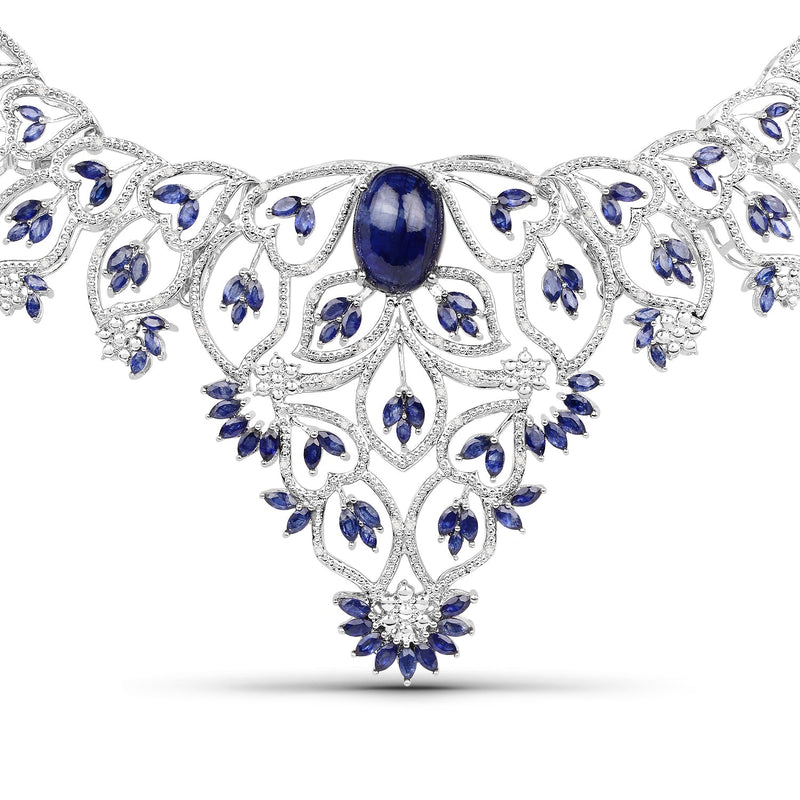 Bids.com 40.93 Carat Genuine Glass Filled Sapphire and White Diamond .925 Sterling Silver Necklace Necklaces