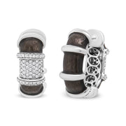 Bids.com 18K White Gold Flash Plated .925 Sterling Silver Clear Graphite Grey Enamel 5/8 Cttw Round Diamonds Huggie Hoop Earrings (F-G Color, VS1-VS2 Clarity) Earrings