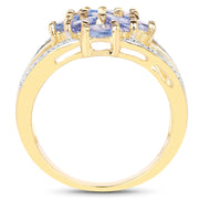 Bids.com 14K Yellow Gold Plated 1.59 Carat Genuine Tanzanite and White Topaz .925 Sterling Silver Ring Rings