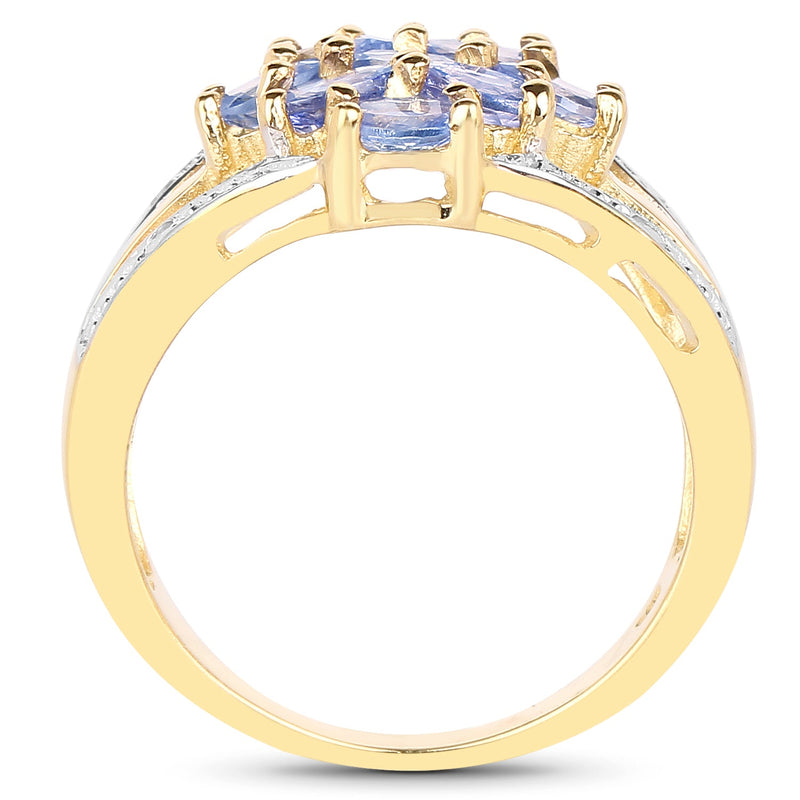 Bids.com 14K Yellow Gold Plated 1.59 Carat Genuine Tanzanite and White Topaz .925 Sterling Silver Ring Rings