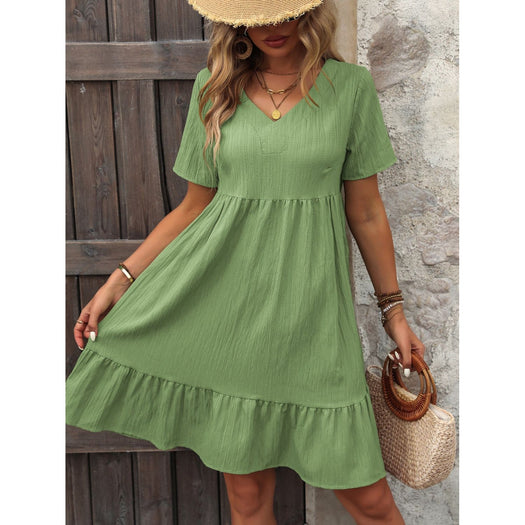 V-Neck Short Sleeve Mini Dress