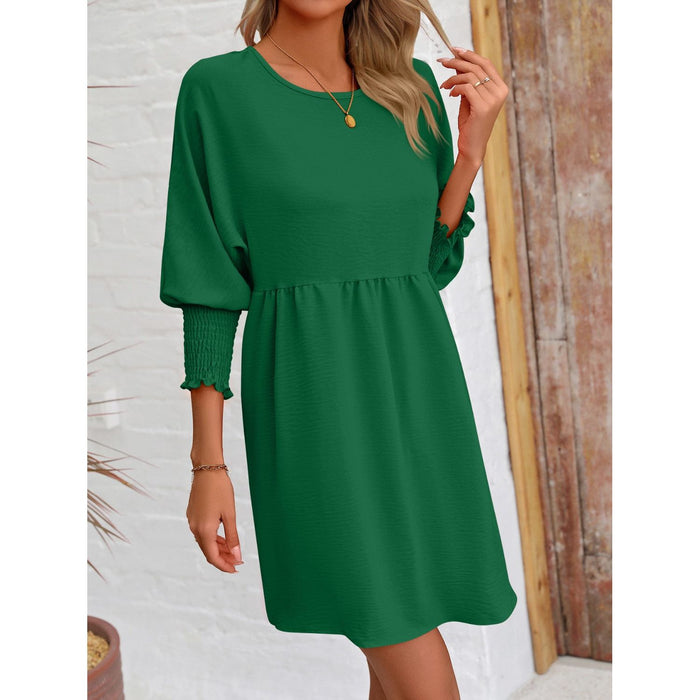 Round Neck Lantern Sleeve Mini Dress