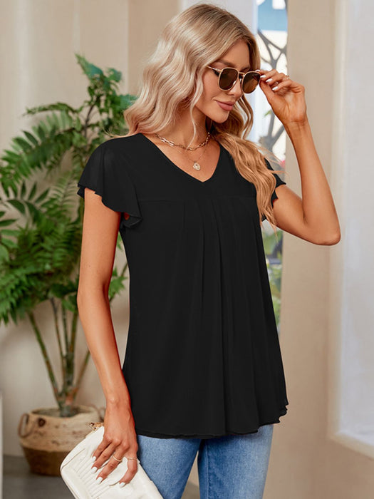 Ruched V-Neck Short Sleeve T-Shirt