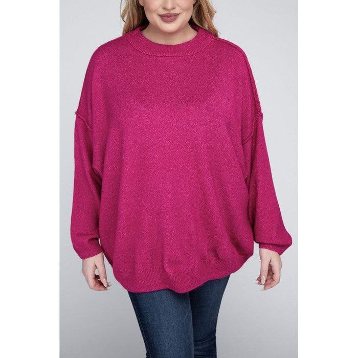 Plus Oversized Round Neck Raw Seam Melange Sweater