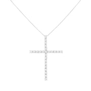 Bids.com .925 Sterling Silver 3.0 Cttw Round Shape Diamond 1-1/2" Cross Pendant with Box Chain Necklace (I-J Color, I2-I3 Clarity) - 18" Necklaces