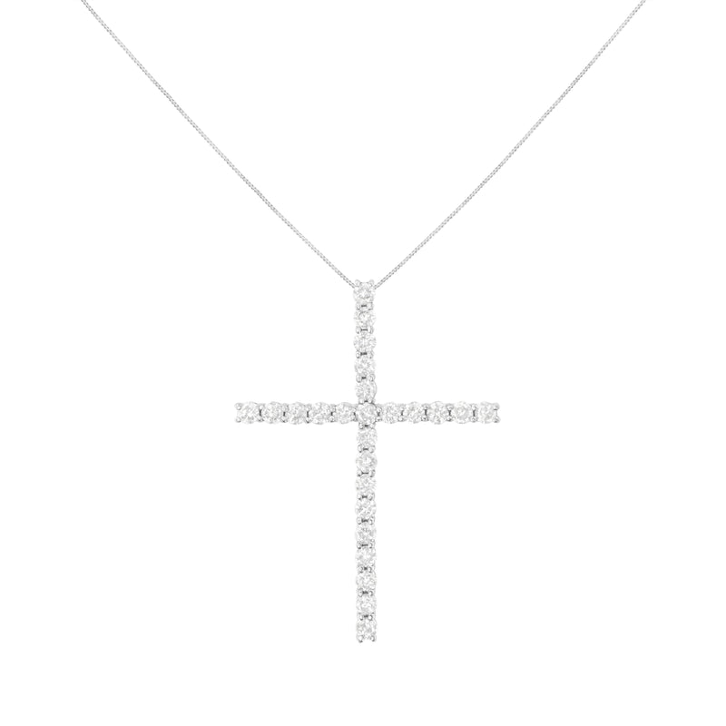 Bids.com .925 Sterling Silver 3.0 Cttw Round Shape Diamond 1-1/2" Cross Pendant with Box Chain Necklace (I-J Color, I2-I3 Clarity) - 18" Necklaces