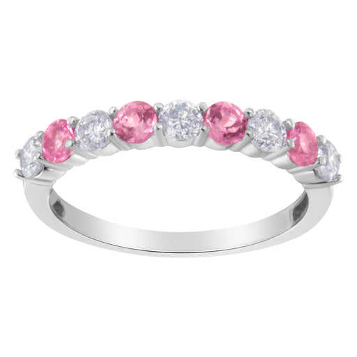Bids.com 10KT White Gold 1/2 cttw Diamond and 3MM Created Blue Sapphire Gemstone Band Ring (H-I, I1-I2) - Size 7 Rings