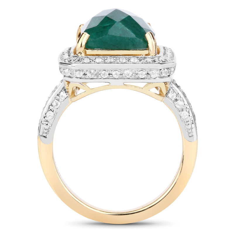 Bids.com 5.18 Carat Dyed Emerald and White Topaz .925 Sterling Silver Ring Rings