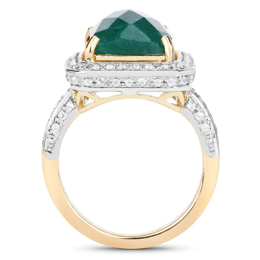 Bids.com 5.18 Carat Dyed Emerald and White Topaz .925 Sterling Silver Ring Rings