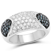 Bids.com 0.94 Carat Genuine Blue Diamond and White Diamond .925 Sterling Silver Ring Rings