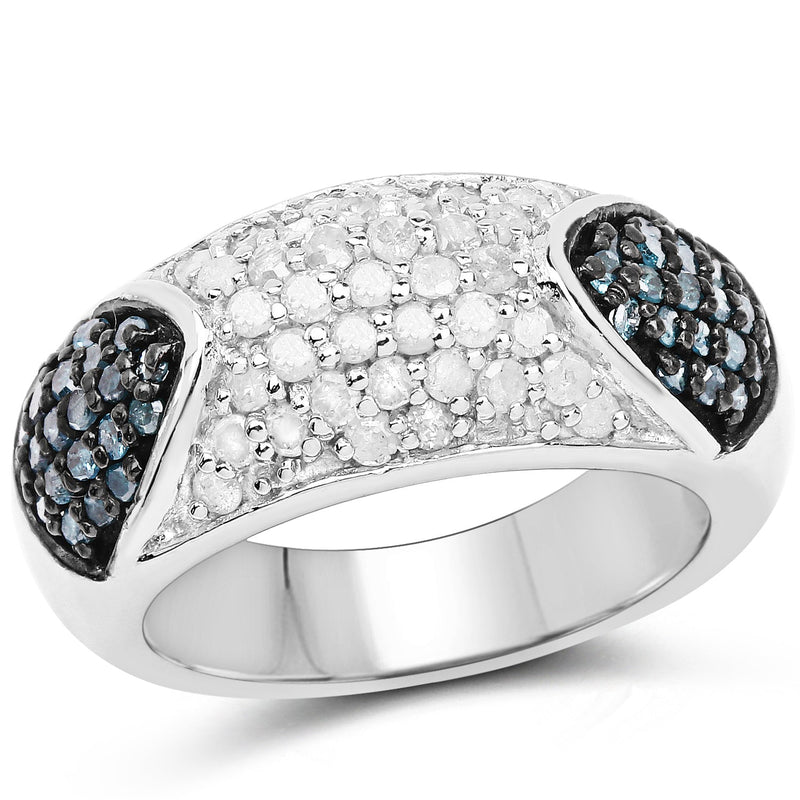 Bids.com 0.94 Carat Genuine Blue Diamond and White Diamond .925 Sterling Silver Ring Rings