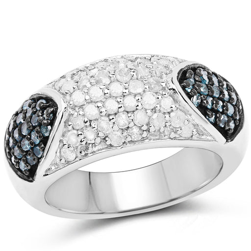 Bids.com 0.94 Carat Genuine Blue Diamond and White Diamond .925 Sterling Silver Ring Rings