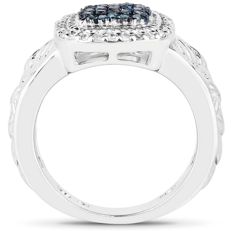 Bids.com 0.28 Carat Genuine Blue Diamond and White Diamond .925 Sterling Silver Ring Rings