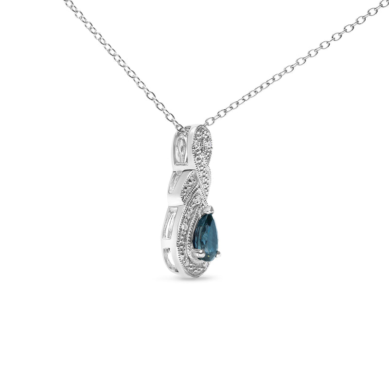 Bids.com .925 Sterling Silver 6x4mm Pear Sapphire and Diamond Accent Infinity Drop 18" Pendant Necklace (H-I Color, SI1-SI2 Clarity) Necklaces