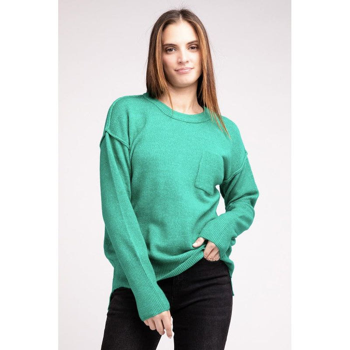 Melange Hi-Low Hem Round Neck Sweater