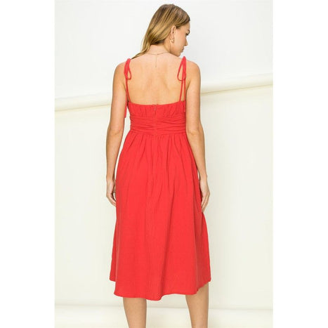 Get a Clue Tie-Strap Midi Dress