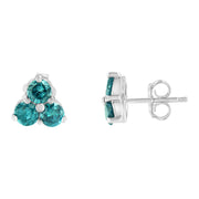 Bids.com 14KT White Gold Treated Blue Diamond Trio Stud Earrings (1 1/3 cttw, Blue) Earrings