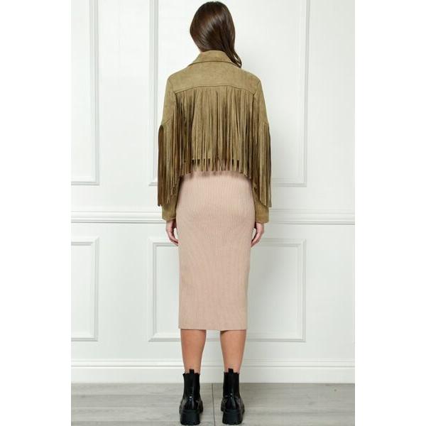 Veveret Suede Fringe Long Sleeve Moto Jacket