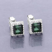 Bids.com 1.55 Carat Genuine Green Tourmaline and White Diamond 14K White Gold Earrings Earrings