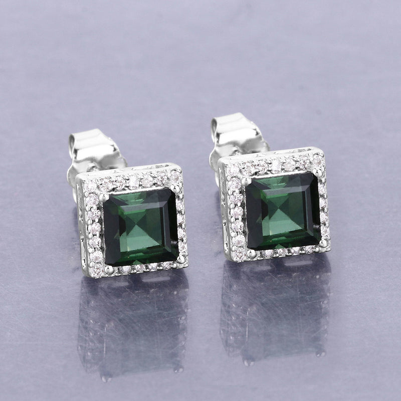 Bids.com 1.55 Carat Genuine Green Tourmaline and White Diamond 14K White Gold Earrings Earrings