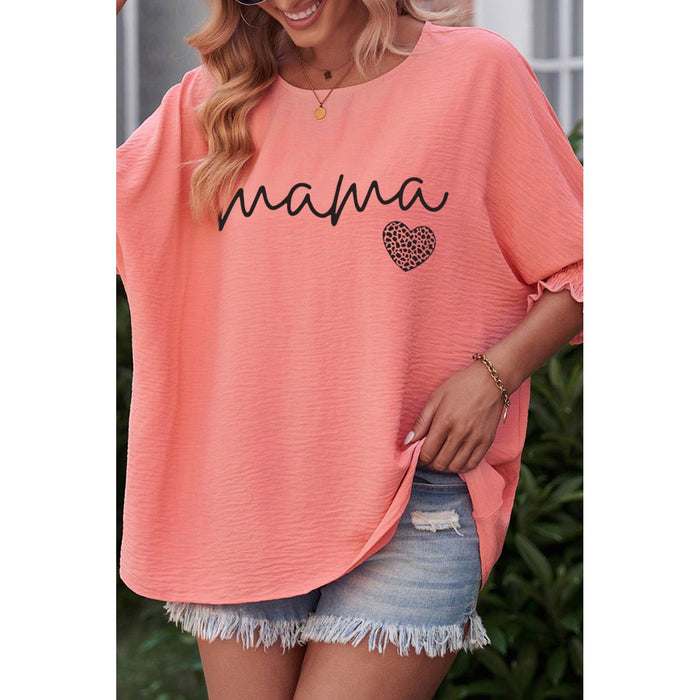 Mama Round Neck Lantern Sleeve Blouse