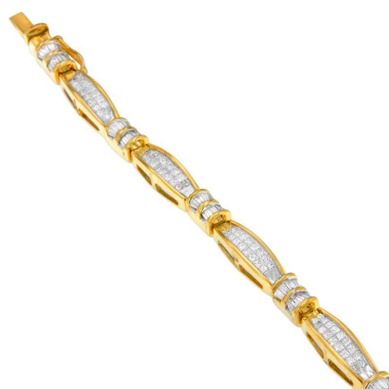 Bids.com 14K Yellow Gold Princess and Baguette Cut Diamond Beaded Bracelet (3.00 cttw, H-I Color, SI1-SI2 Clarity) Bracelets