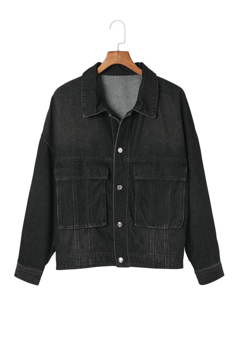 Button Up Dropped Shoulder Denim Jacket with Pockets