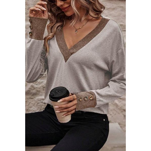 V-Neck Dropped Shoulder Blouse