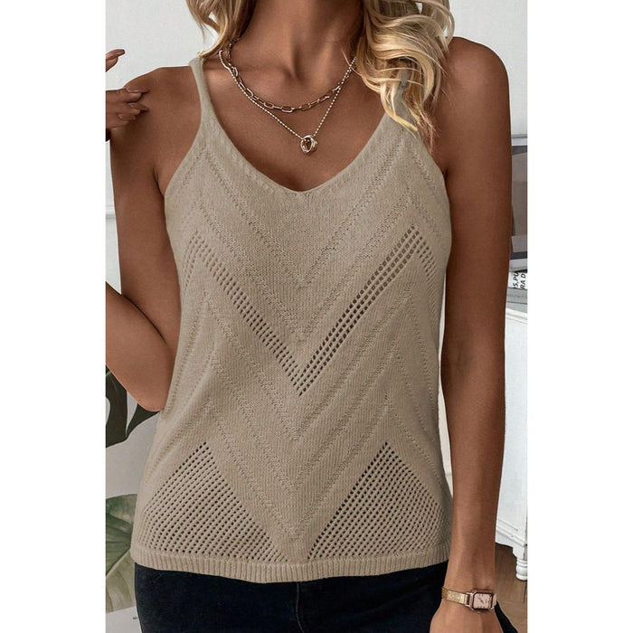 Openwork Scoop Neck Knit Vest in Mocha