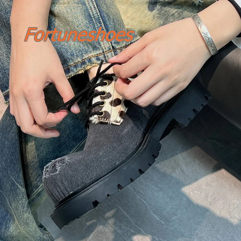 Mill's Beauty Supply Shallow Patchwork Round Toe Retro Style Platform Shoes