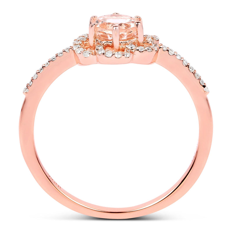 Bids.com 0.54 Carat Genuine Morganite and White Diamond 14K Rose Gold Ring Rings