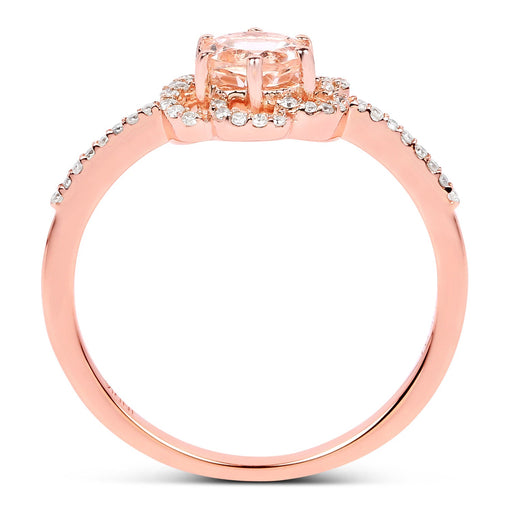 Bids.com 0.54 Carat Genuine Morganite and White Diamond 14K Rose Gold Ring Rings