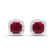 Bids.com 6.12 Carat Dyed Ruby, Ruby and White Topaz .925 Sterling Silver Earrings Earrings