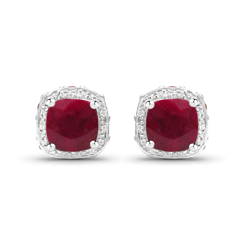Bids.com 6.12 Carat Dyed Ruby, Ruby and White Topaz .925 Sterling Silver Earrings Earrings
