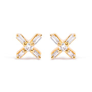 Bids.com 10K Yellow Gold 1/10 Cttw Round and Baguette Diamond Criss Cross X Stud Earring (H-I Color, I1-I2 Clarity) Earrings