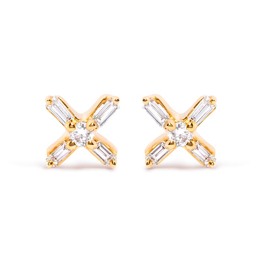 Bids.com 10K Yellow Gold 1/10 Cttw Round and Baguette Diamond Criss Cross X Stud Earring (H-I Color, I1-I2 Clarity) Earrings