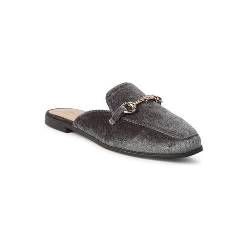 Velvet Buckled Flat Mules