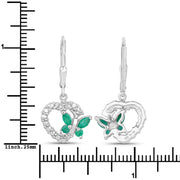 Bids.com 0.44 Carat Genuine Emerald and Created White Sapphire .925 Sterling Silver Earrings Earrings
