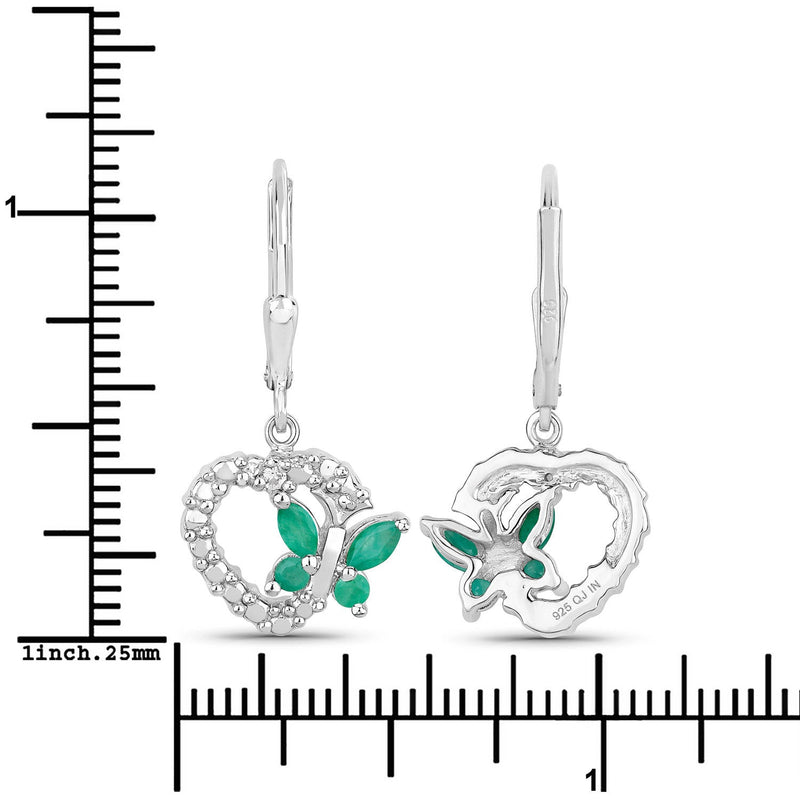 Bids.com 0.44 Carat Genuine Emerald and Created White Sapphire .925 Sterling Silver Earrings Earrings