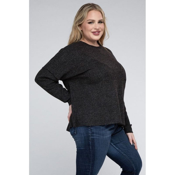 Plus Ribbed Brushed Melange Hacci Sweater